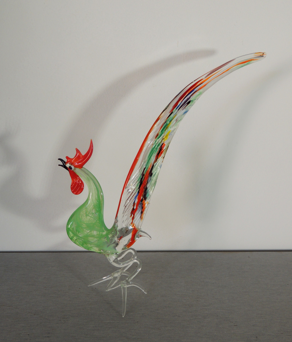 Murano , coq aux couleurs vives  et d' une grande finesse du travail , des années 1970 , 20 ème-photo-4