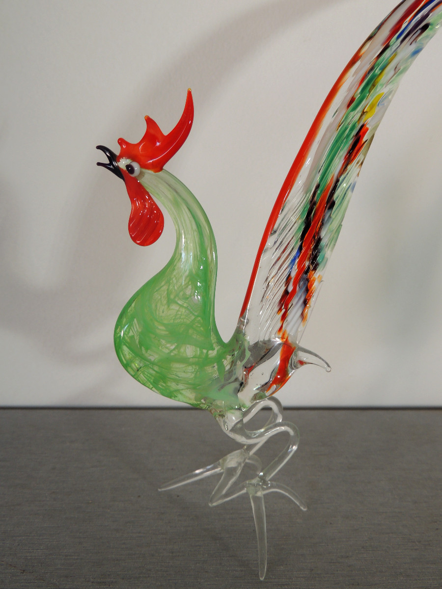 Murano , coq aux couleurs vives  et d' une grande finesse du travail , des années 1970 , 20 ème-photo-1