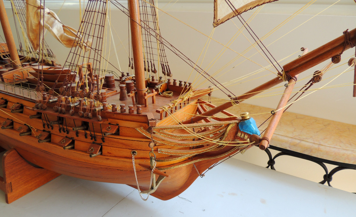 Large Wooden Model Boat, 1.36 M Long And 1.12 M High, From The 20th Century -photo-5