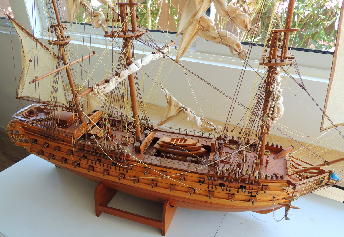 Large Wooden Model Boat, 1.36 M Long And 1.12 M High, From The 20th Century -photo-6