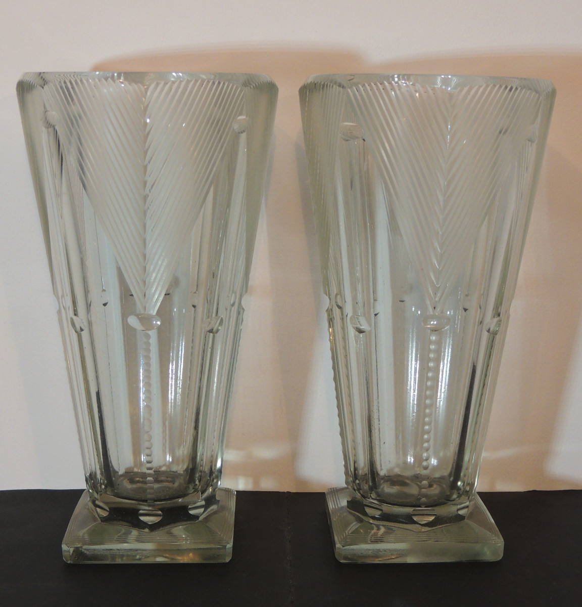 Pair Of Hand-cut Crystal Vases, Art Deco Style, 26 Cm High, 20th Century-photo-2