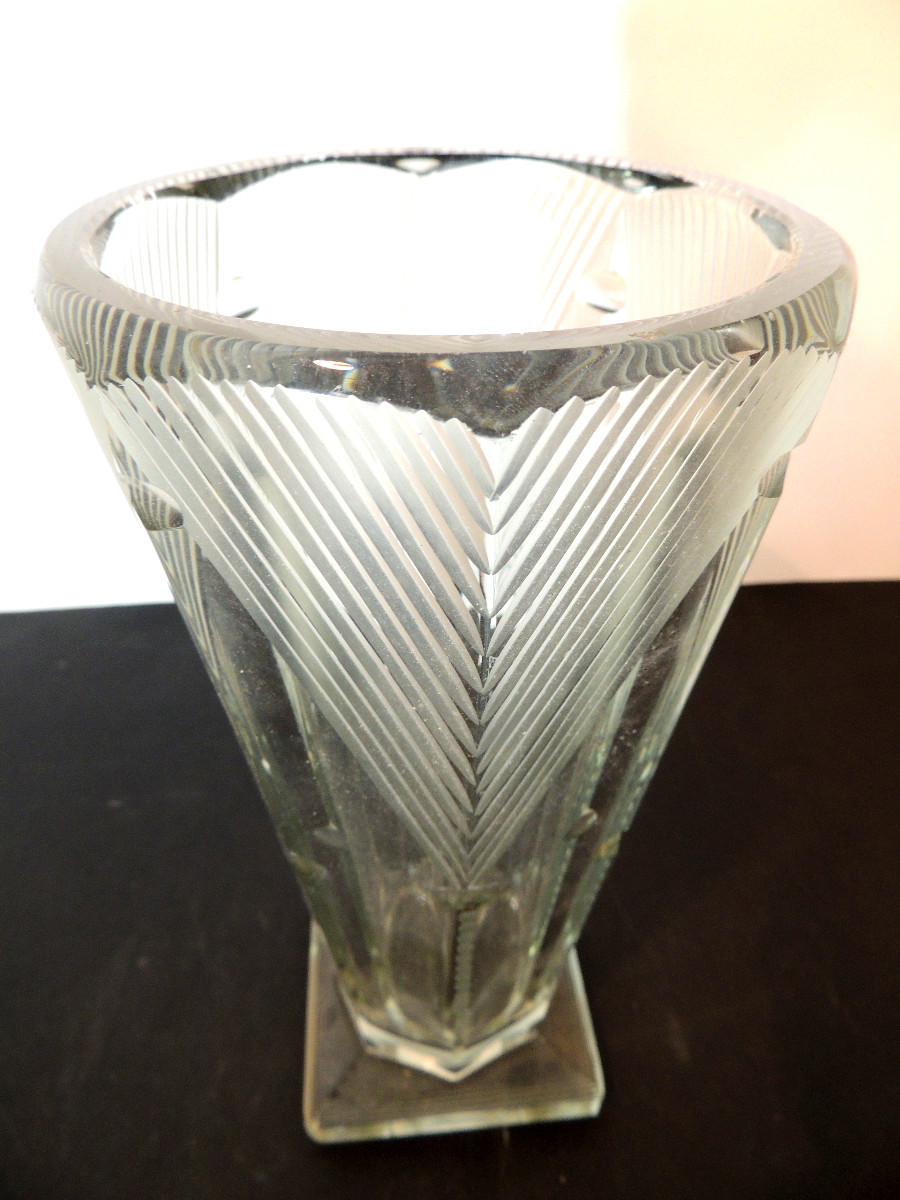 Pair Of Hand-cut Crystal Vases, Art Deco Style, 26 Cm High, 20th Century-photo-6