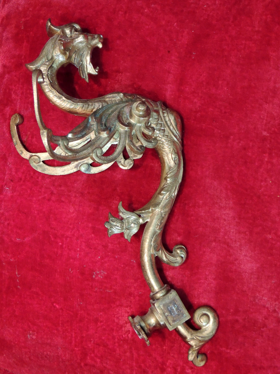 potences  , 3 appliques anciennes  , lampes au gaz , modèle dragons ailés en bronze , 19 ème-photo-4