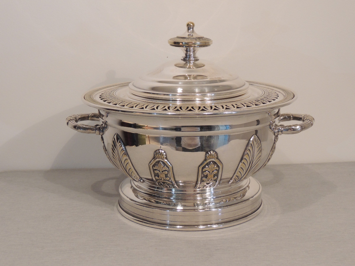 service à caviar en métal argenté , réservoir en cristal taillé main , poinçon A C , 20 ème 