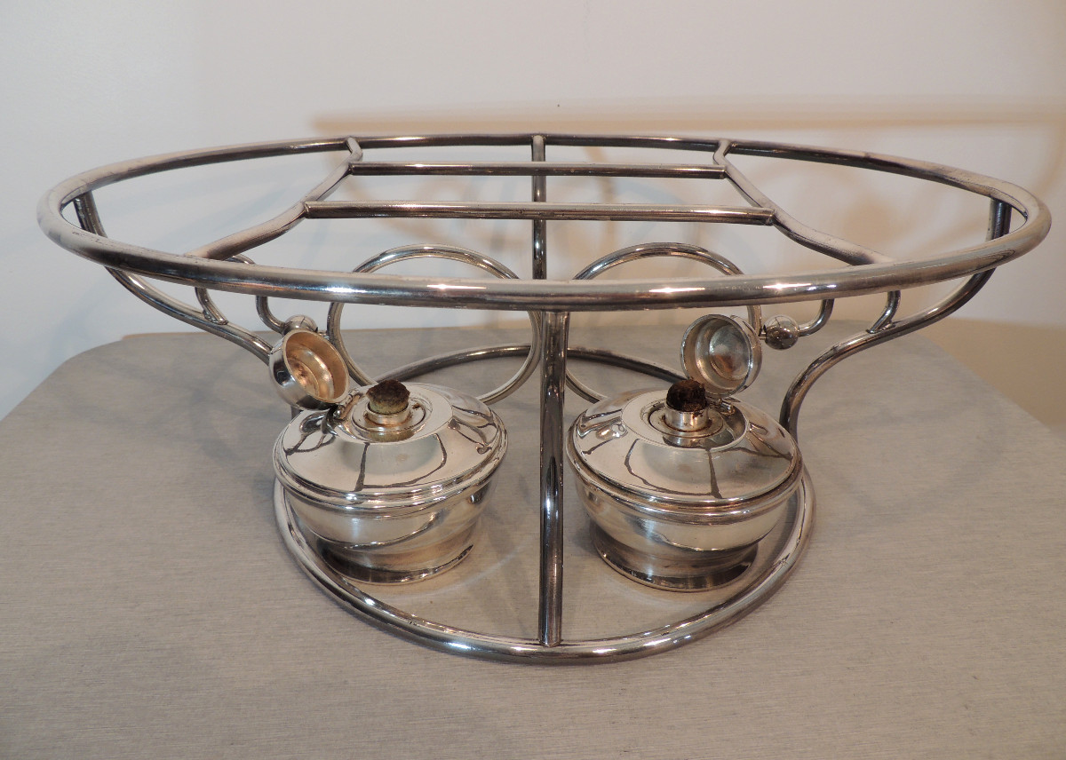 Hot Plate, Hot Plate With Two Oil Burners, Silver-plated Metal, 20th Century -photo-4
