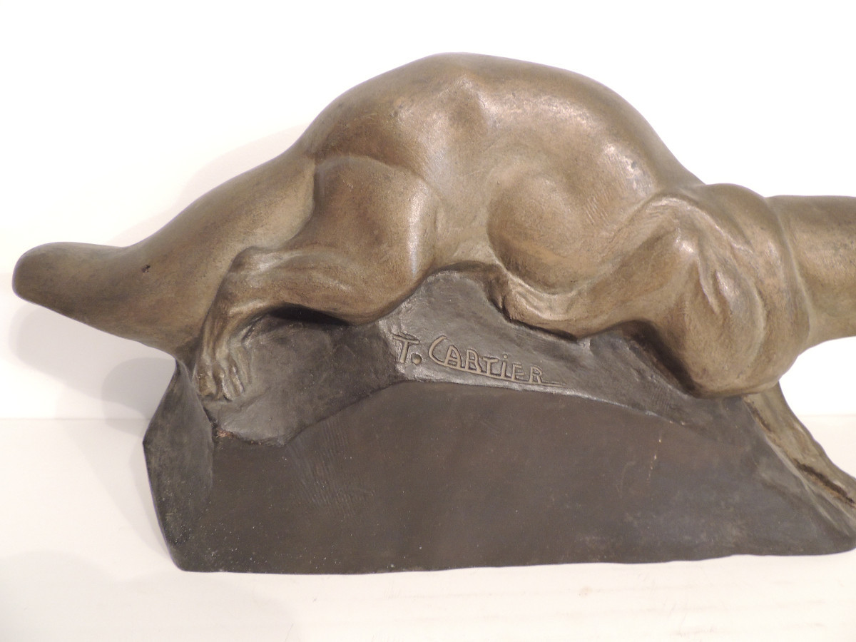 sculpture animalière d'un renard en bronze de 51 cm par Thomas Cartier ( 1879 - 1943 ) , 20 ème-photo-3