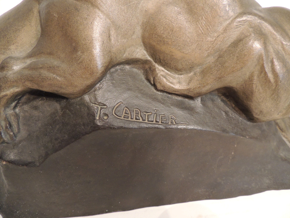 sculpture animalière d'un renard en bronze de 51 cm par Thomas Cartier ( 1879 - 1943 ) , 20 ème-photo-4