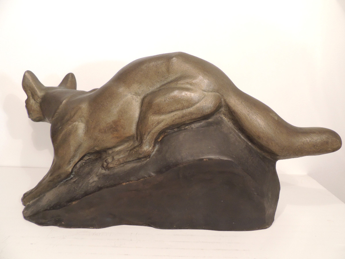 sculpture animalière d'un renard en bronze de 51 cm par Thomas Cartier ( 1879 - 1943 ) , 20 ème-photo-1