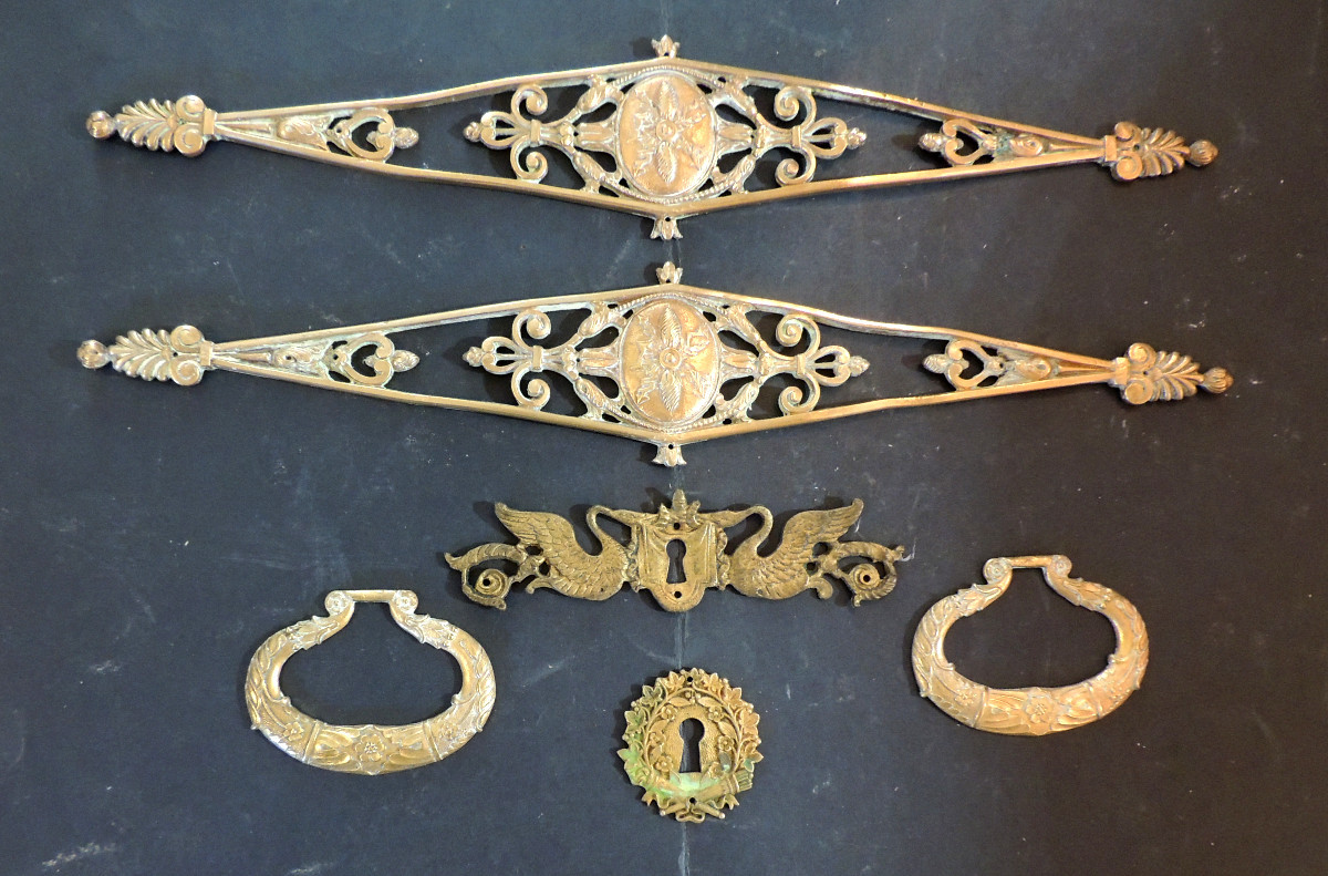 Gilt Bronze Furniture Ornament, 6 Pieces From The Empire Consulate Period, 19th Century-photo-2
