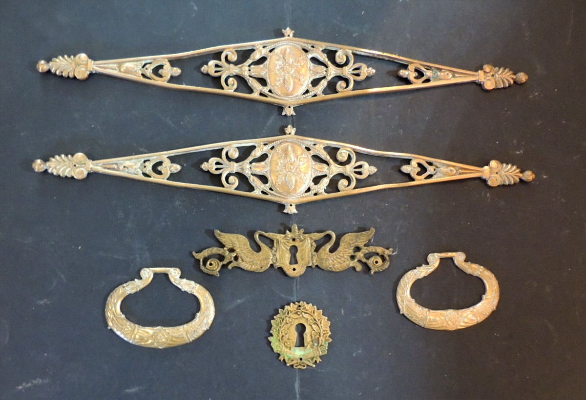 Gilt Bronze Furniture Ornament, 6 Pieces From The Empire Consulate Period, 19th Century