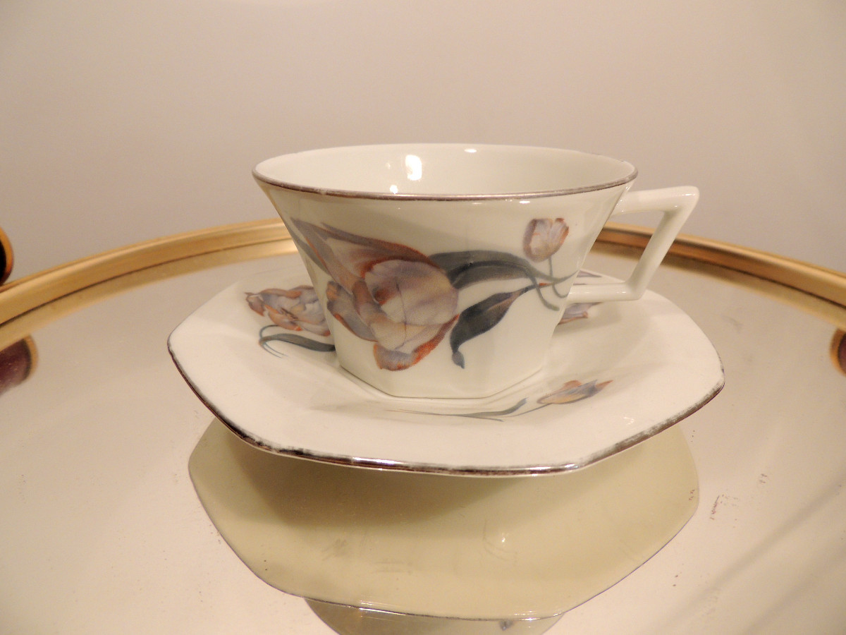 Limoges Porcelain Coffee Service, 11 Pieces With A Tray, From The 1925s, 20th Century-photo-4