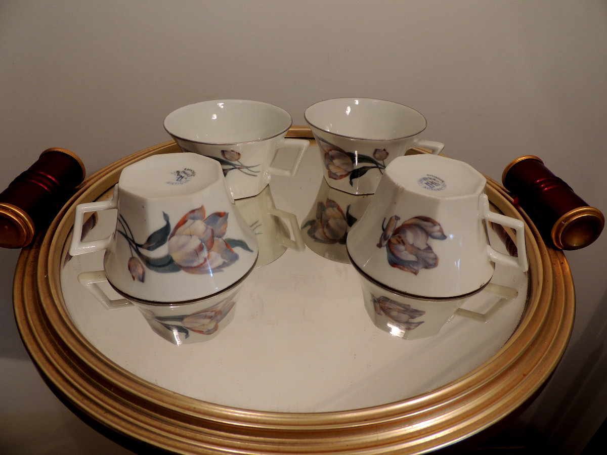 Limoges Porcelain Coffee Service, 11 Pieces With A Tray, From The 1925s, 20th Century-photo-2