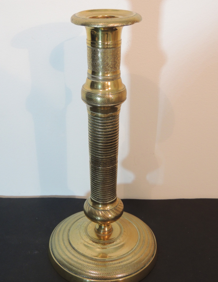 Pair Of Gilt Bronze Candlesticks, Finely Chiseled Torches, Empire Consulate, 19th Century-photo-4