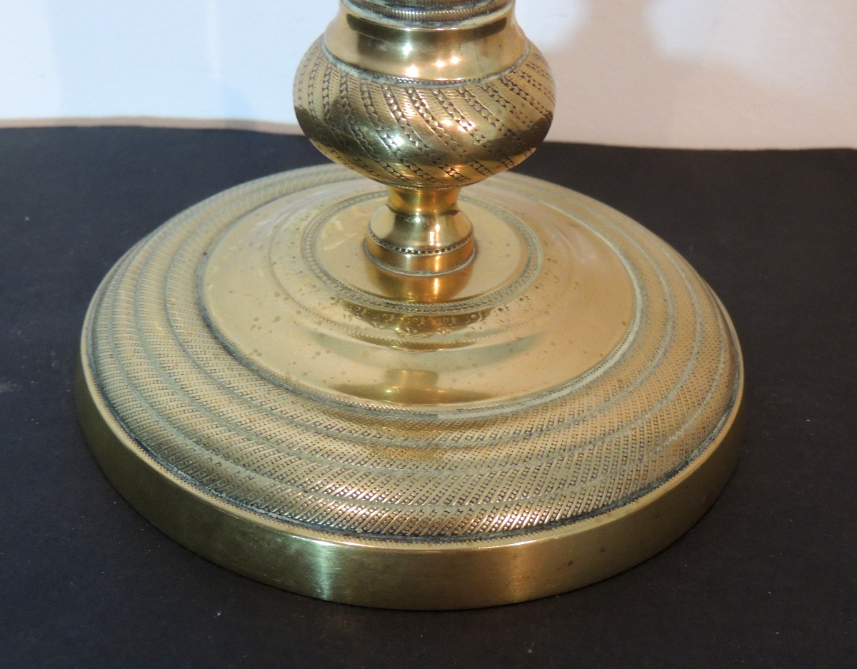 Pair Of Gilt Bronze Candlesticks, Finely Chiseled Torches, Empire Consulate, 19th Century-photo-1