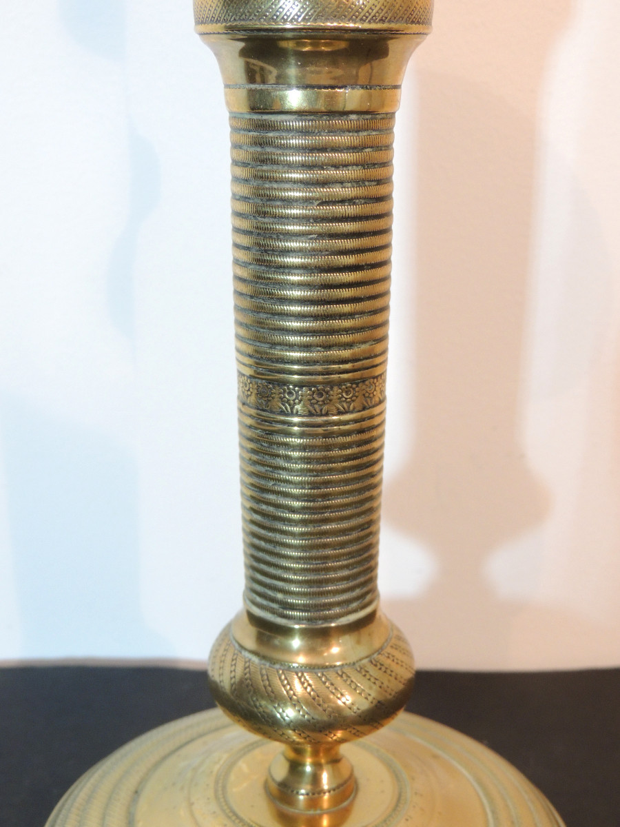 Pair Of Gilt Bronze Candlesticks, Finely Chiseled Torches, Empire Consulate, 19th Century-photo-2