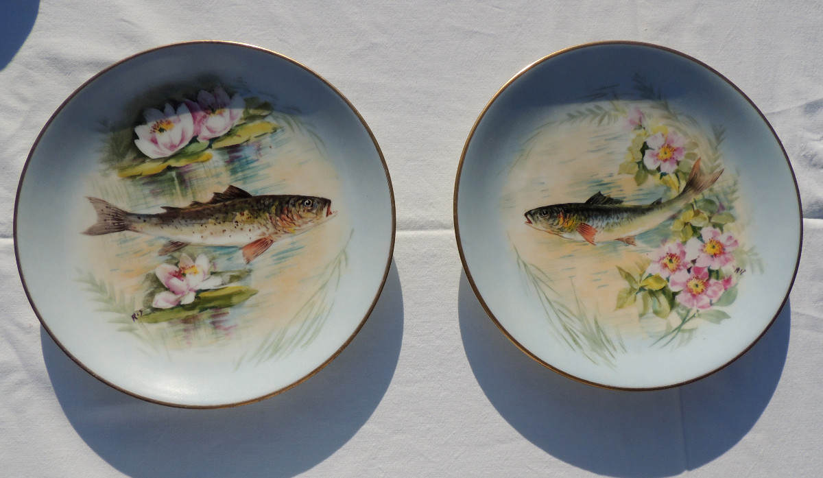 service à poisson, porcelaine fine de Limoges  B R France , 14 pièces en très bon état , 20 ème-photo-4
