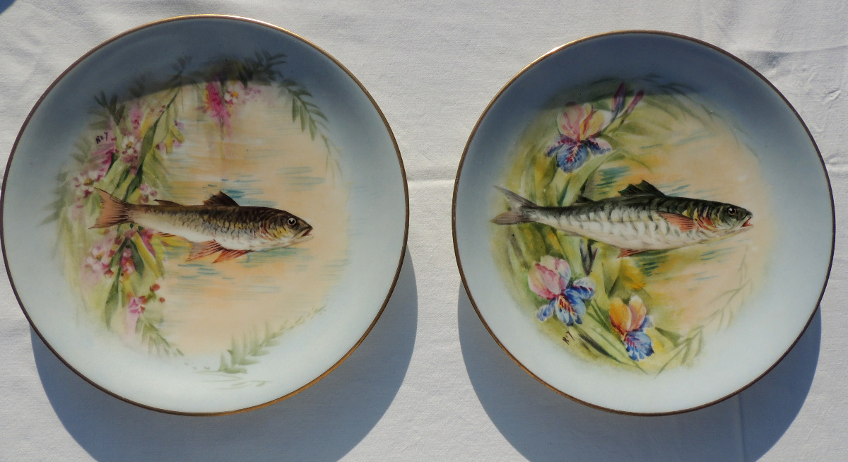 service à poisson, porcelaine fine de Limoges  B R France , 14 pièces en très bon état , 20 ème-photo-4