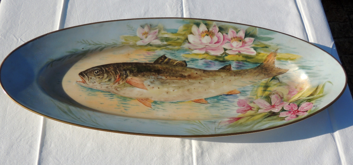 service à poisson, porcelaine fine de Limoges  B R France , 14 pièces en très bon état , 20 ème-photo-6