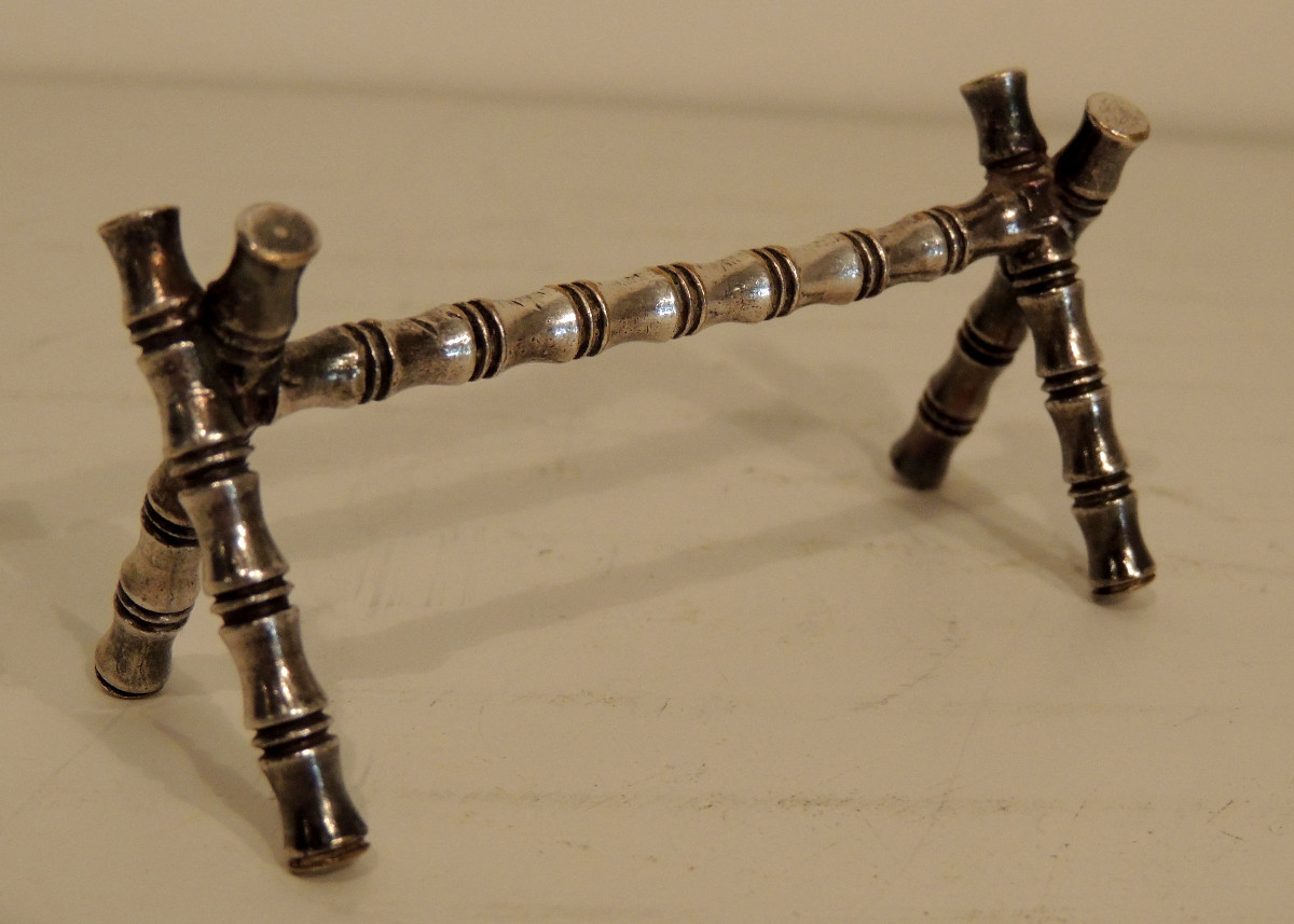 11 Knife Holders, Cutlery Rests, Imitation Bamboo In Silver Metal, 20th Century-photo-3