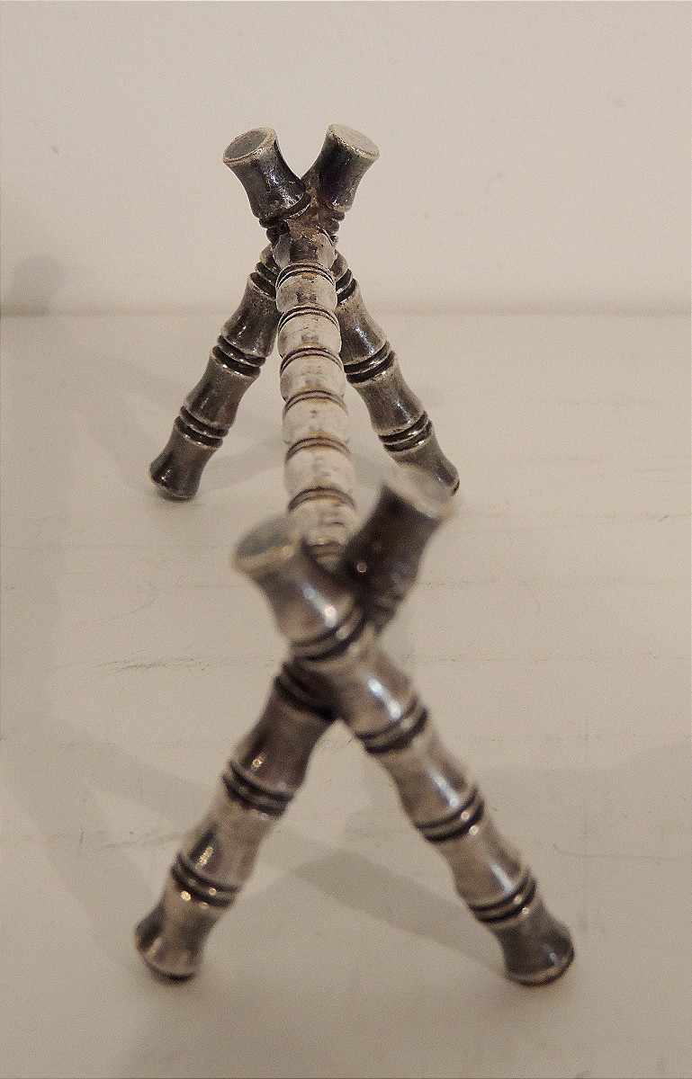 11 Knife Holders, Cutlery Rests, Imitation Bamboo In Silver Metal, 20th Century-photo-4