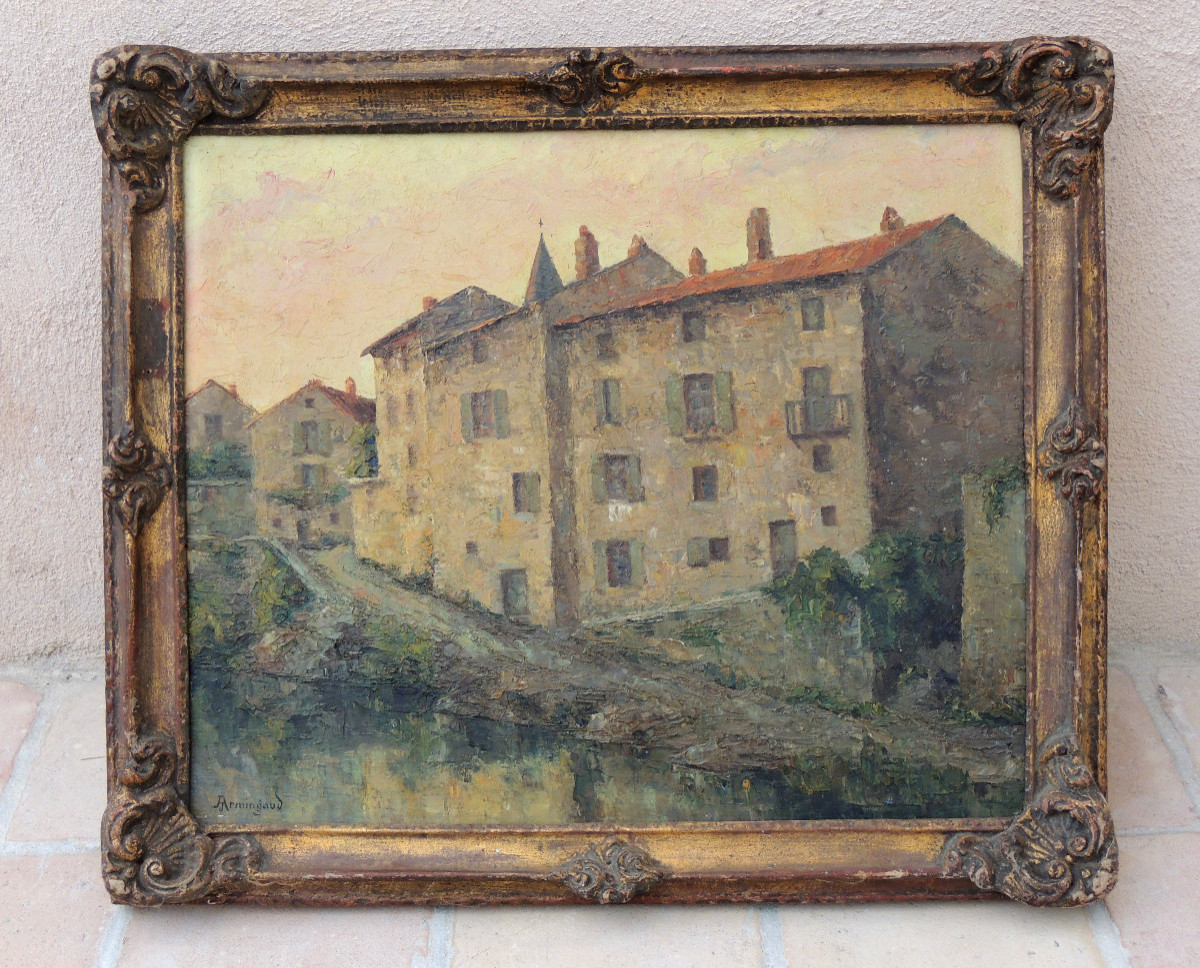 tableau peinture à l'huile sur bois  Armingaud  quartier Du Barry à Riols dans l'hérault 20 ème-photo-2