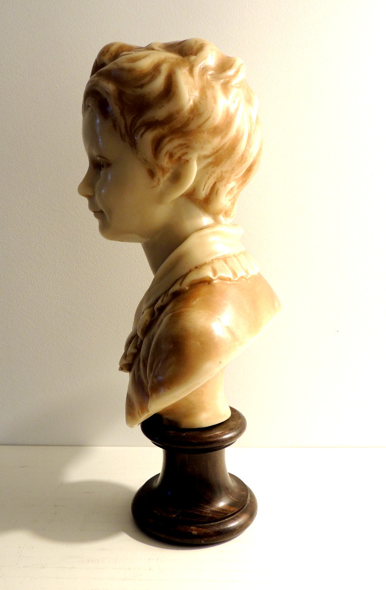 buste en cire , sulpture d'une jeune fille sur pied douche en bois, de 44 cm de hauteur, 19 ème-photo-2