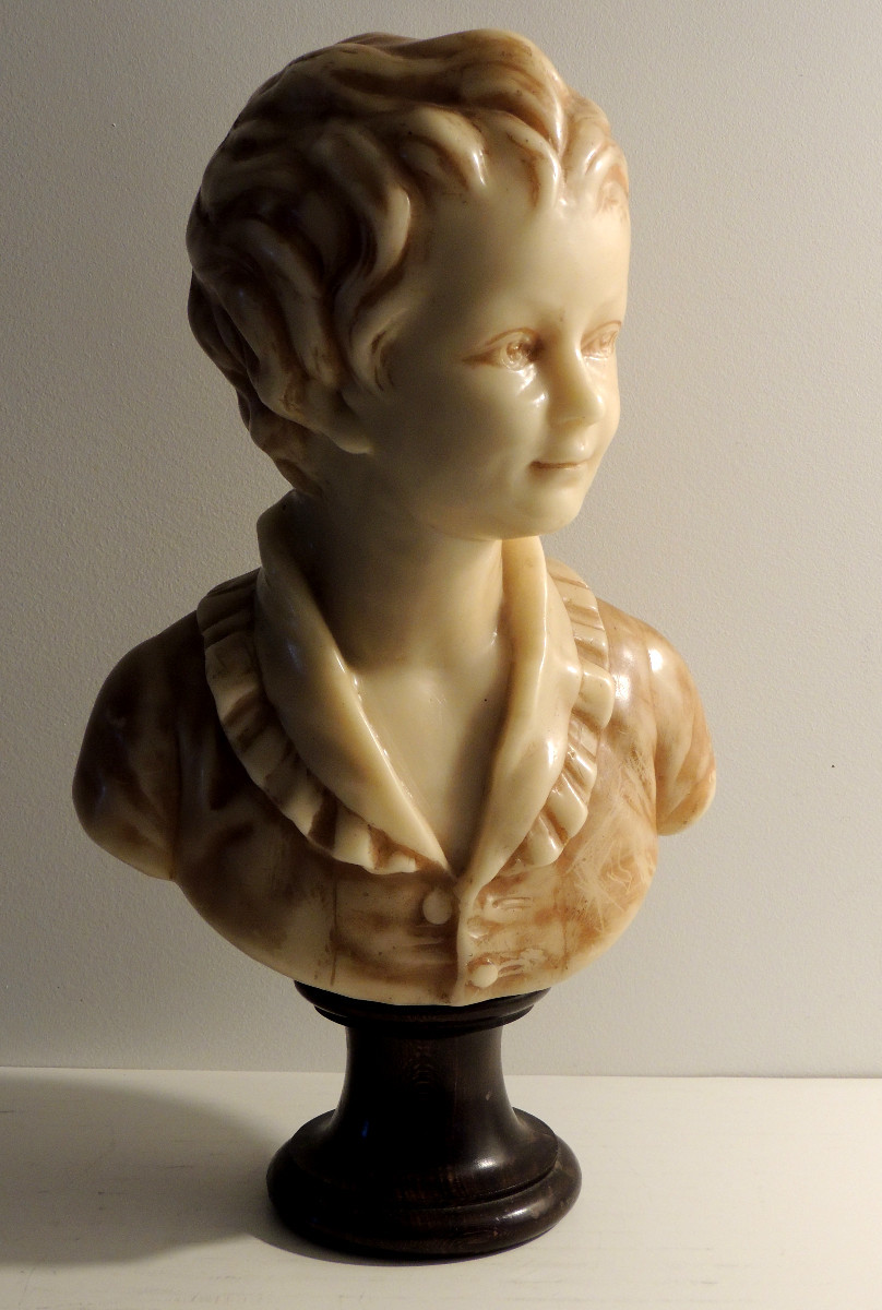 buste en cire , sulpture d'une jeune fille sur pied douche en bois, de 44 cm de hauteur, 19 ème-photo-3