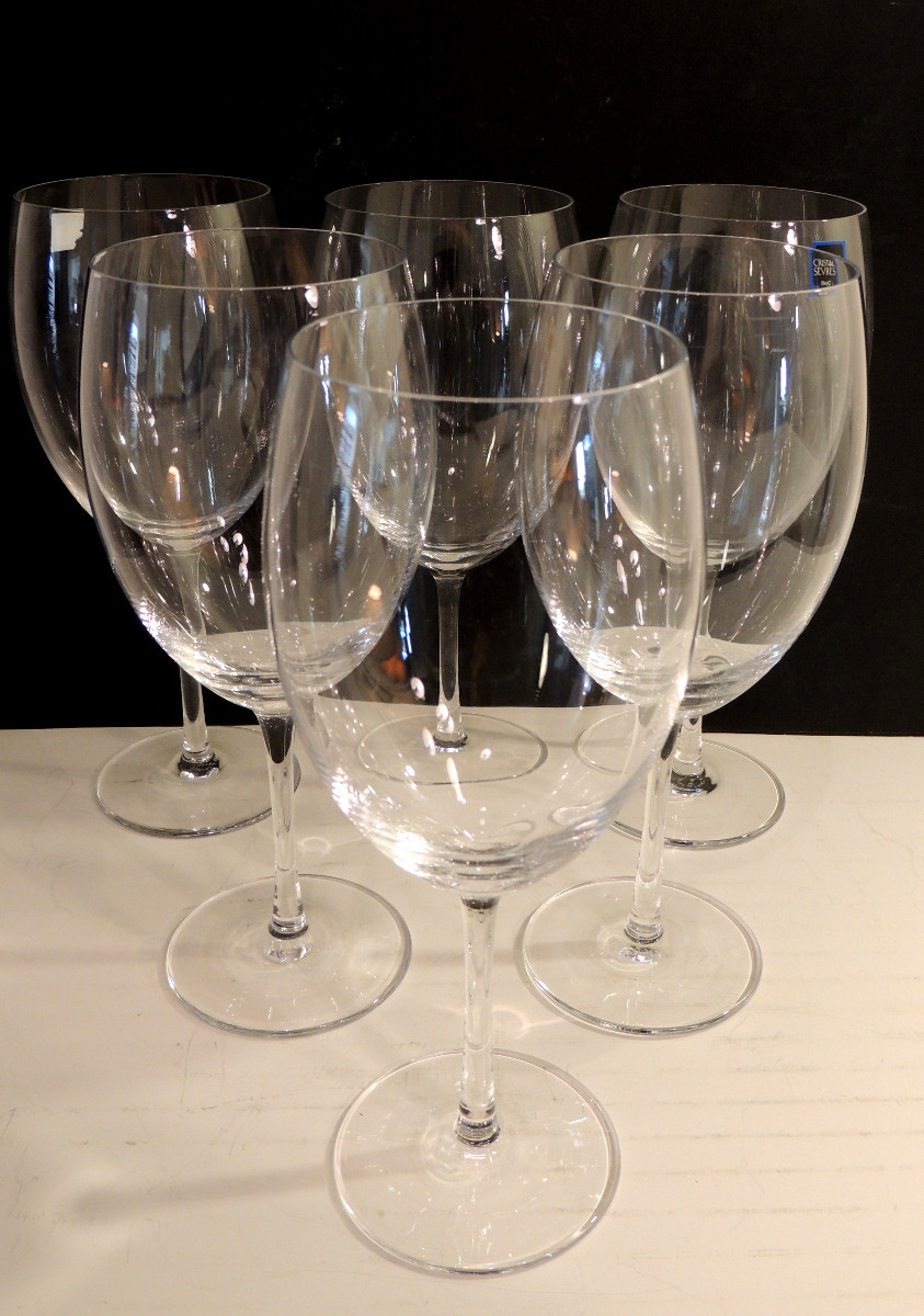 6 Large Sèvres Crystal Glasses, 24 Cm High, Never Used, New, 20th Century-photo-2