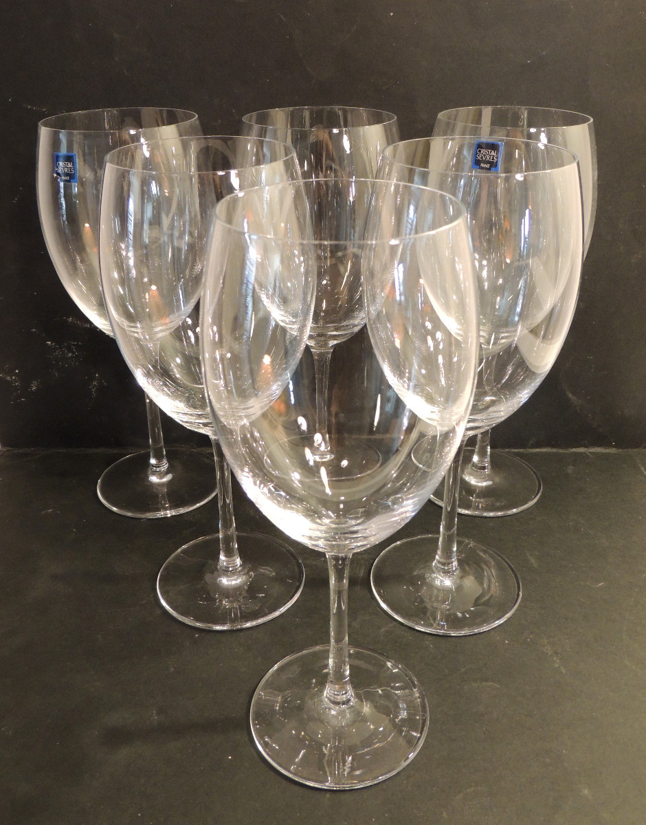 6 Large Sèvres Crystal Glasses, 24 Cm High, Never Used, New, 20th Century