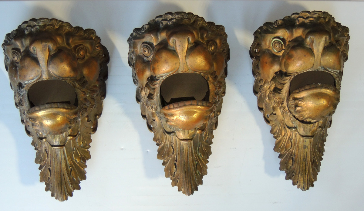 coin de billard , dégueuloir , 3 réceptacles en bronze tête de lion inspiration asie , 19 ème -photo-2