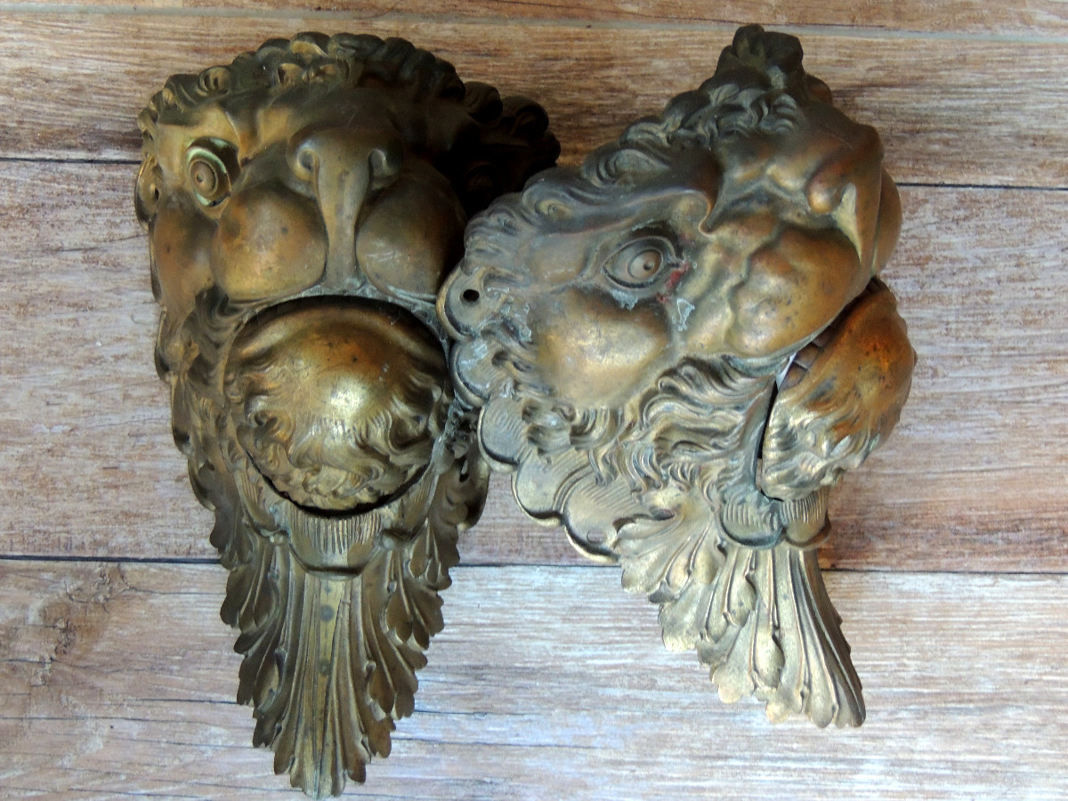 coin de billard , dégueuloir , 3 réceptacles en bronze tête de lion inspiration asie , 19 ème -photo-3