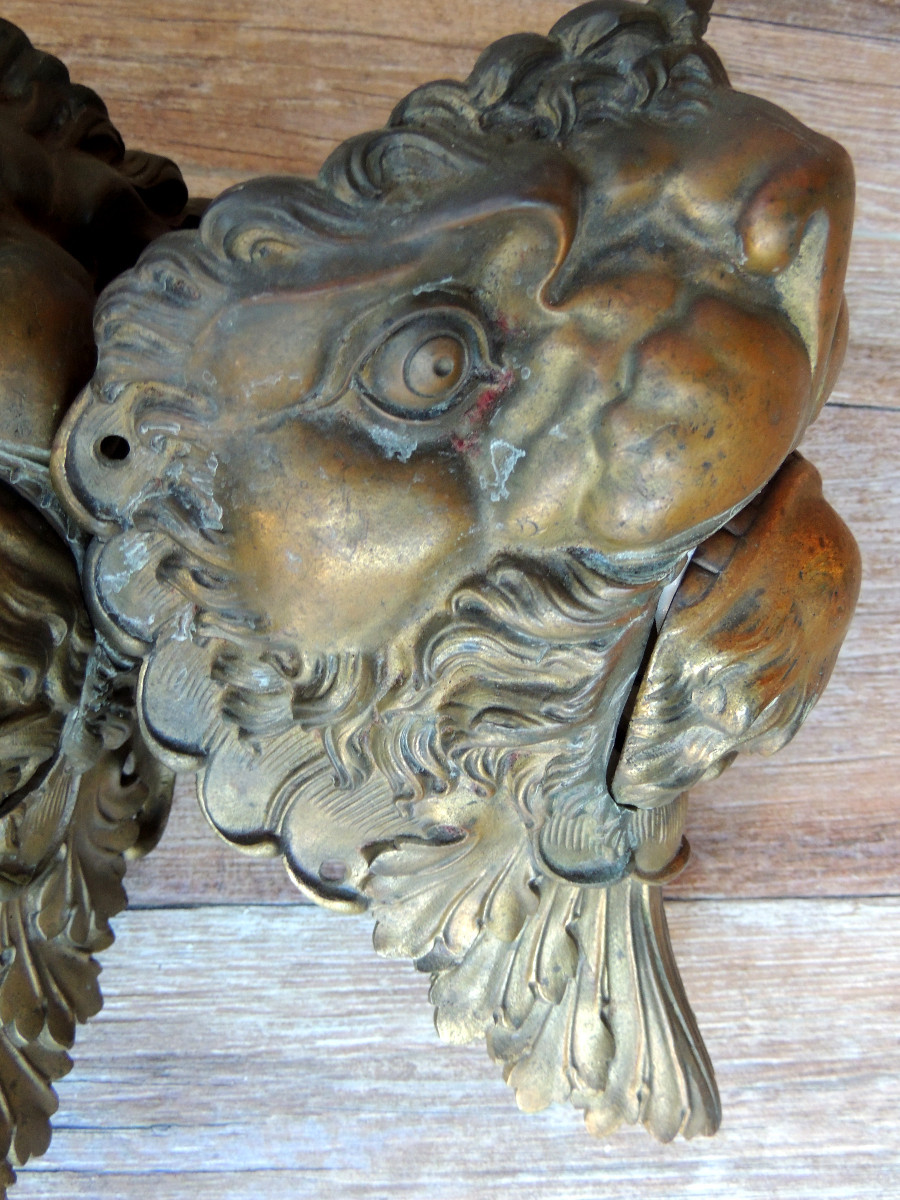 coin de billard , dégueuloir , 3 réceptacles en bronze tête de lion inspiration asie , 19 ème -photo-4