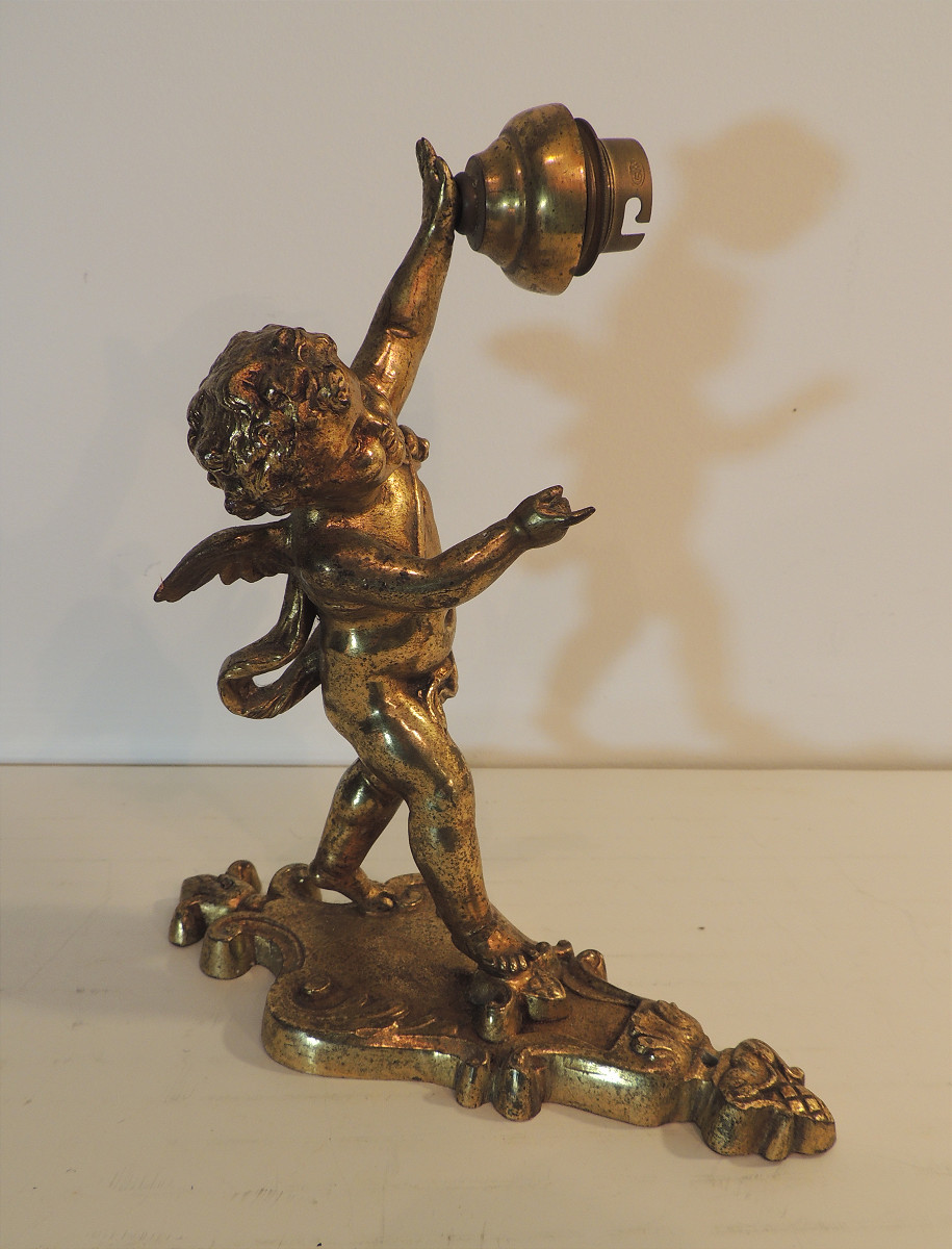 paire appliques murales en bronze doré , angelots , chérubins , fin 19 ème -photo-2