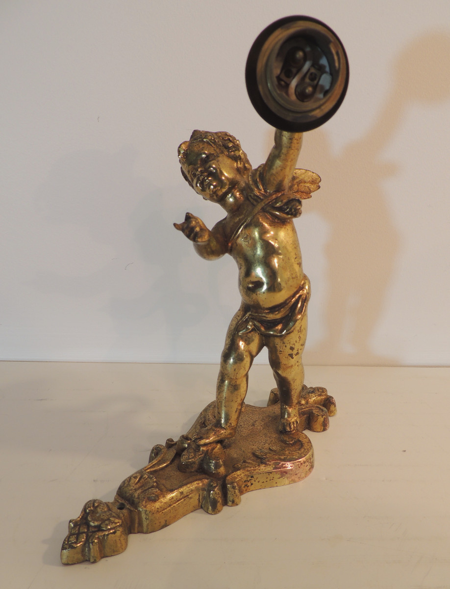 paire appliques murales en bronze doré , angelots , chérubins , fin 19 ème -photo-3