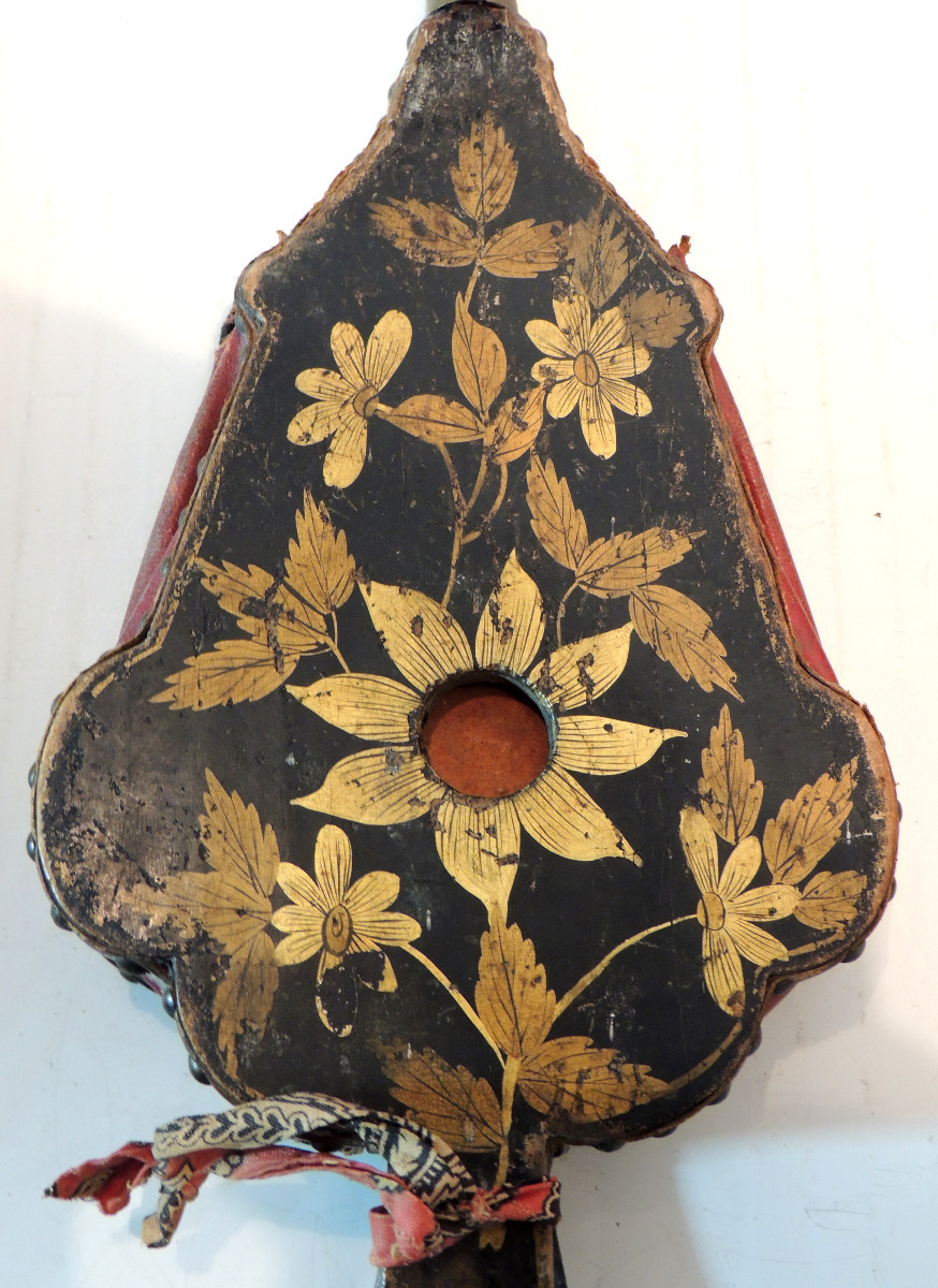 Old Asian Fireplace Bellows, Chinese Lacquer Decoration, 18th Century  -photo-2
