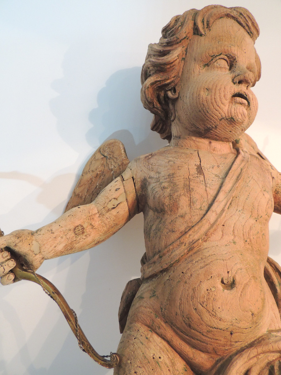 Wooden Angel From The 18th Century, Louis XIV Regency Period, Little Polychromy Remains, 60 Cm High.-photo-3