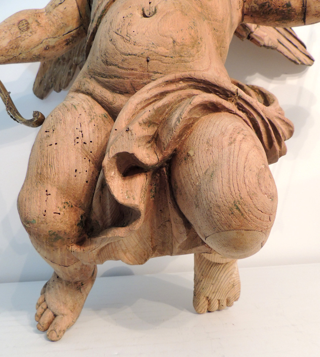 Wooden Angel From The 18th Century, Louis XIV Regency Period, Little Polychromy Remains, 60 Cm High.-photo-4