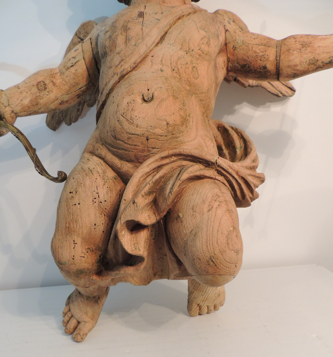 Wooden Angel From The 18th Century, Louis XIV Regency Period, Little Polychromy Remains, 60 Cm High.-photo-5