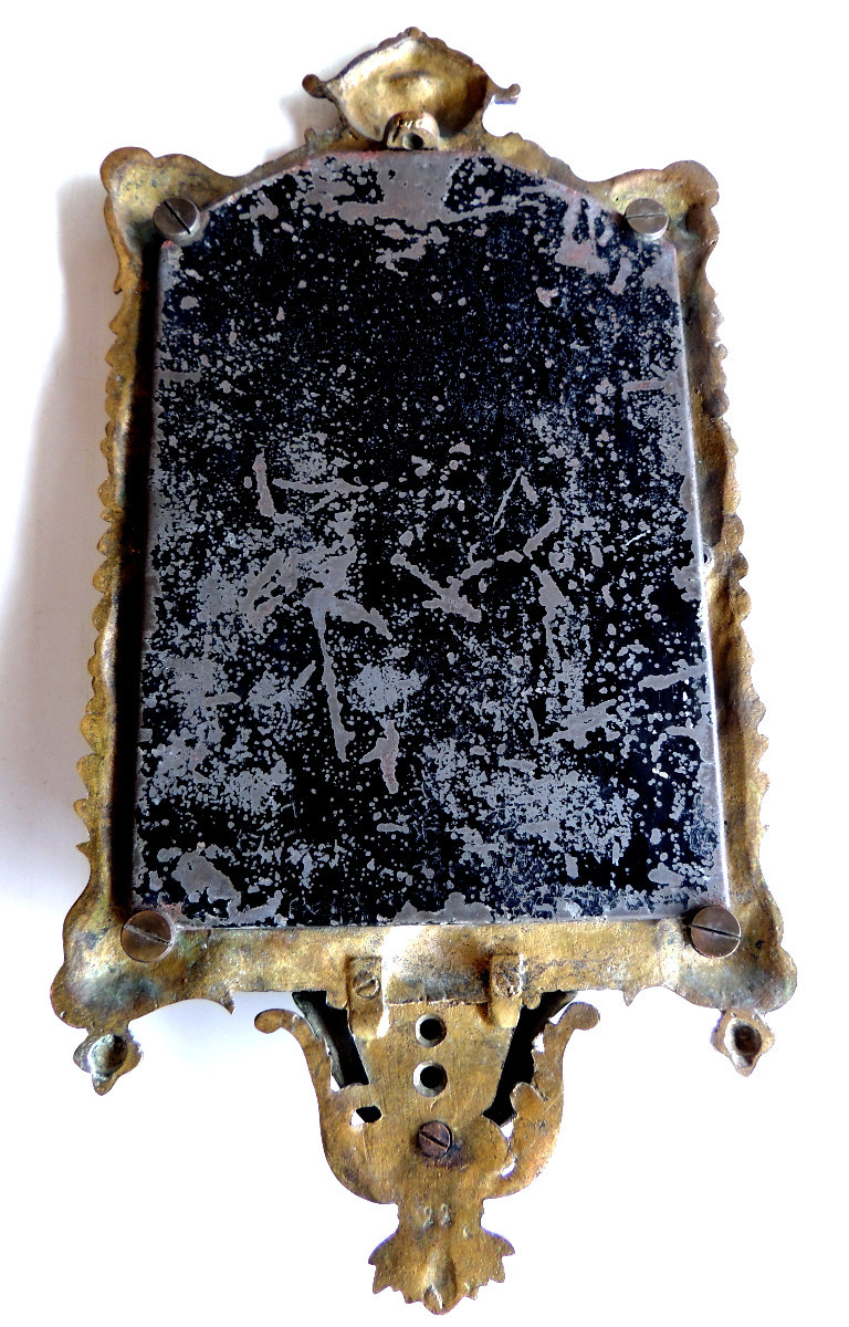 miroir en bronze mural , glace biseautée , Napotéon III , 36 cm de hauteur , 19 ème -photo-2