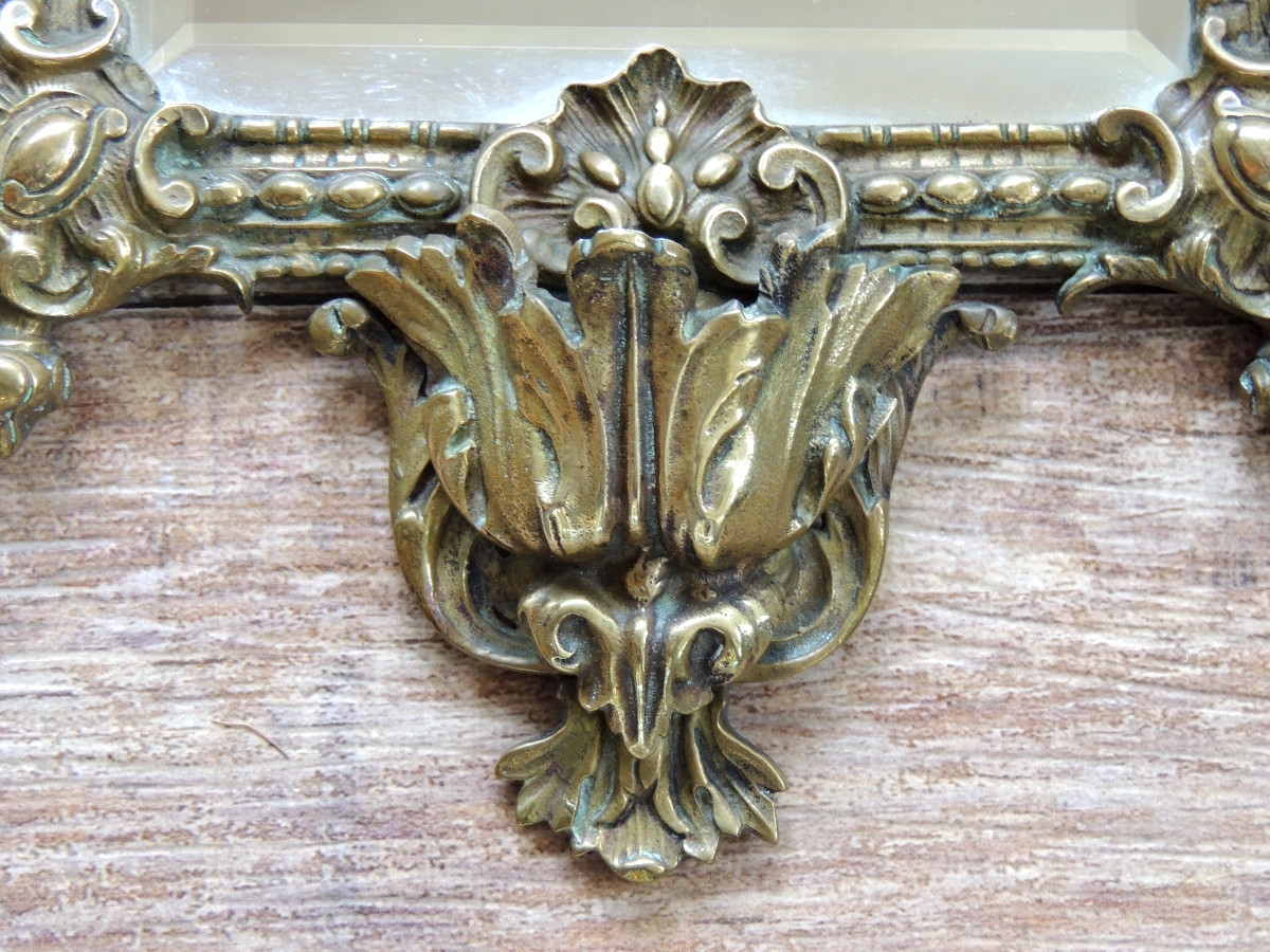 miroir en bronze mural , glace biseautée , Napotéon III , 36 cm de hauteur , 19 ème -photo-4