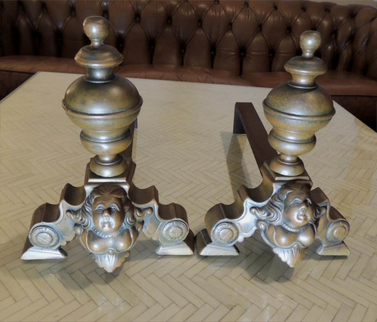 Pair Of Small Bronze Andirons, Known As "marmousets," In The Louis XIV Style, From The Early 19th Century.