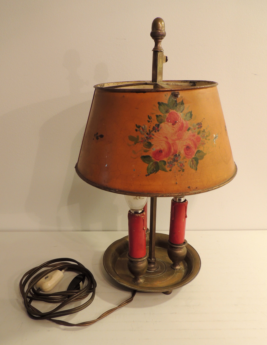 Bouillotte Lamp With Hand-painted Lampshade On A Tarnished Bronze Mount, 19th Century-photo-4