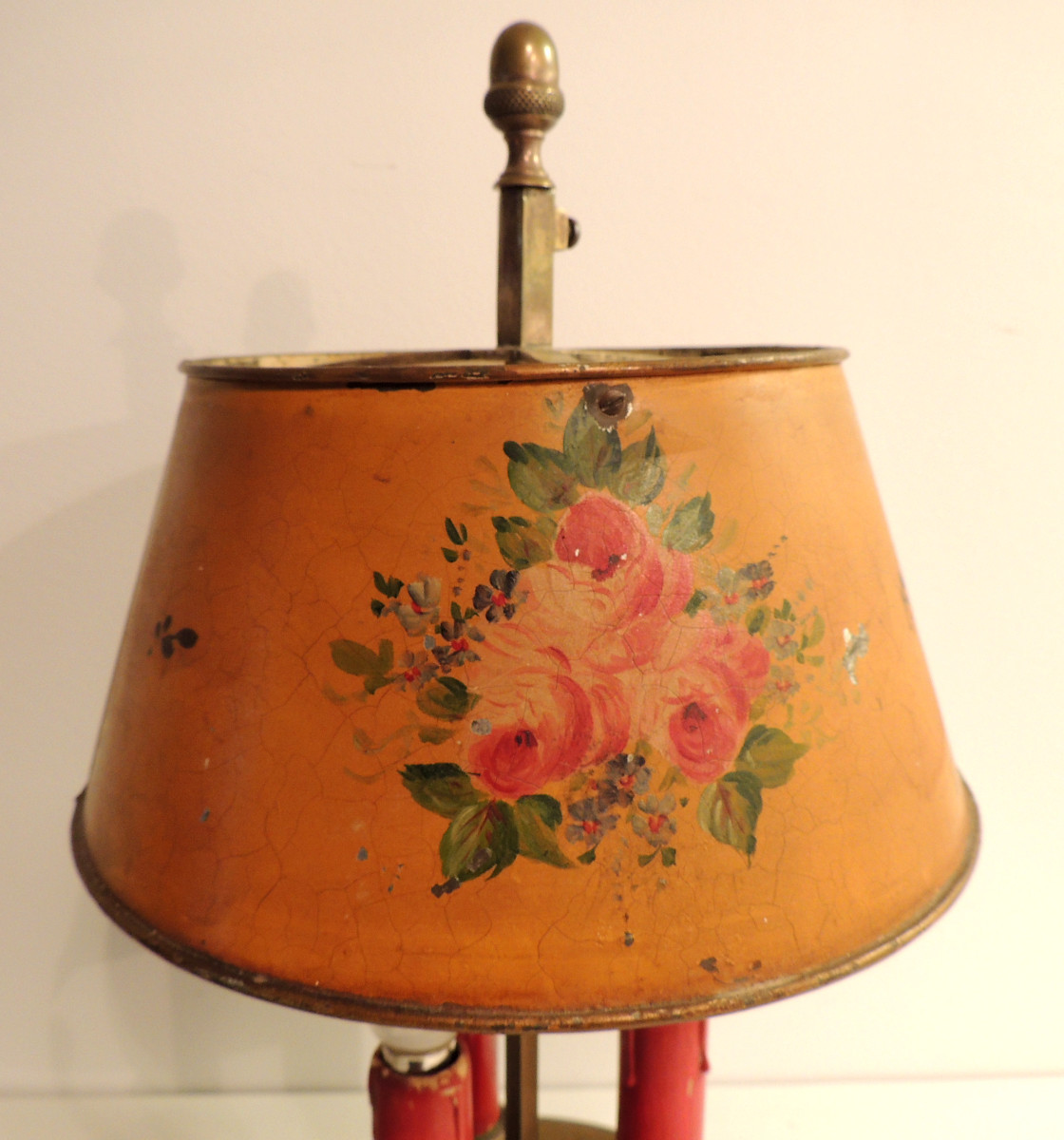 Bouillotte Lamp With Hand-painted Lampshade On A Tarnished Bronze Mount, 19th Century-photo-2