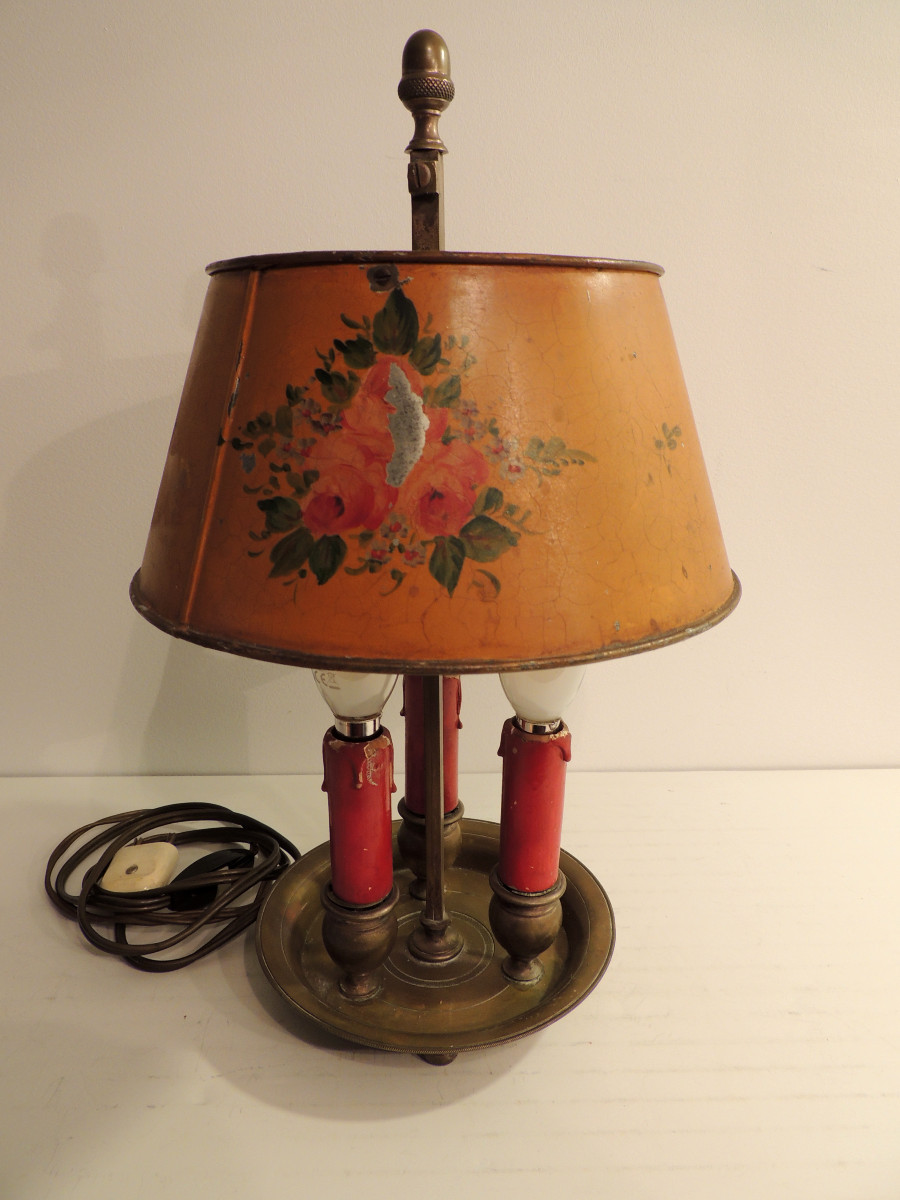Bouillotte Lamp With Hand-painted Lampshade On A Tarnished Bronze Mount, 19th Century-photo-4