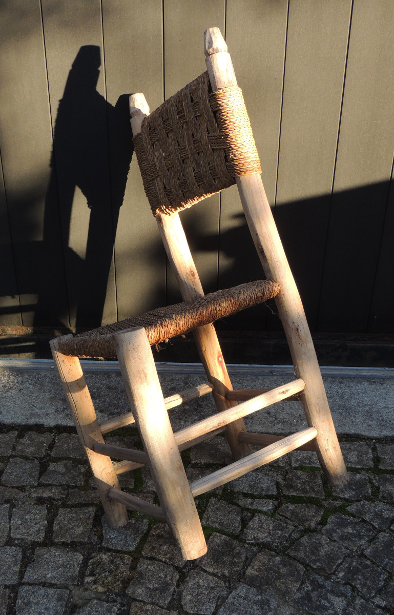 Two Wooden Chairs With Braided Rope Backs And Seats, 20th Century-photo-1