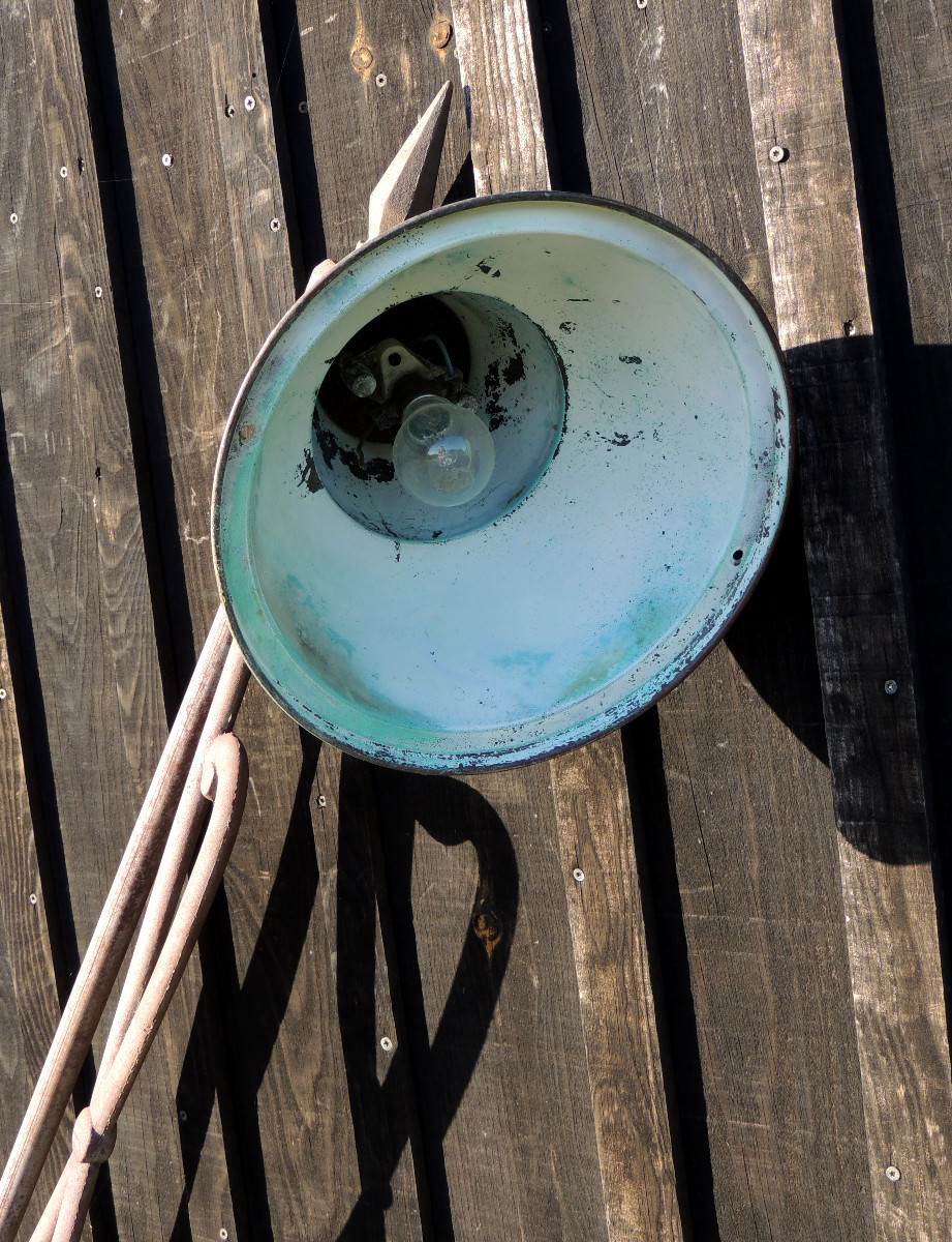 lanterne , lanterne de rue sur potence en fonte avec sa  lampe en cuivre , art nouveau , 20 ème-photo-6