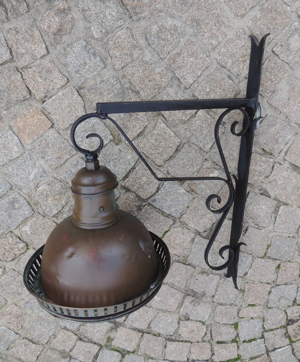 Lantern, Street Lantern On An Iron Bracket, Copper Lamp, 20th Century -photo-4