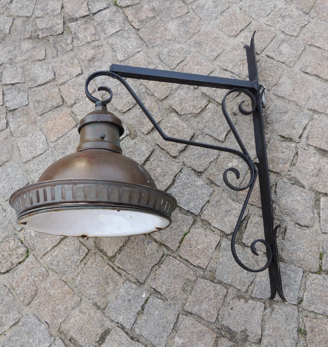 Lantern, Street Lantern On An Iron Bracket, Copper Lamp, 20th Century 