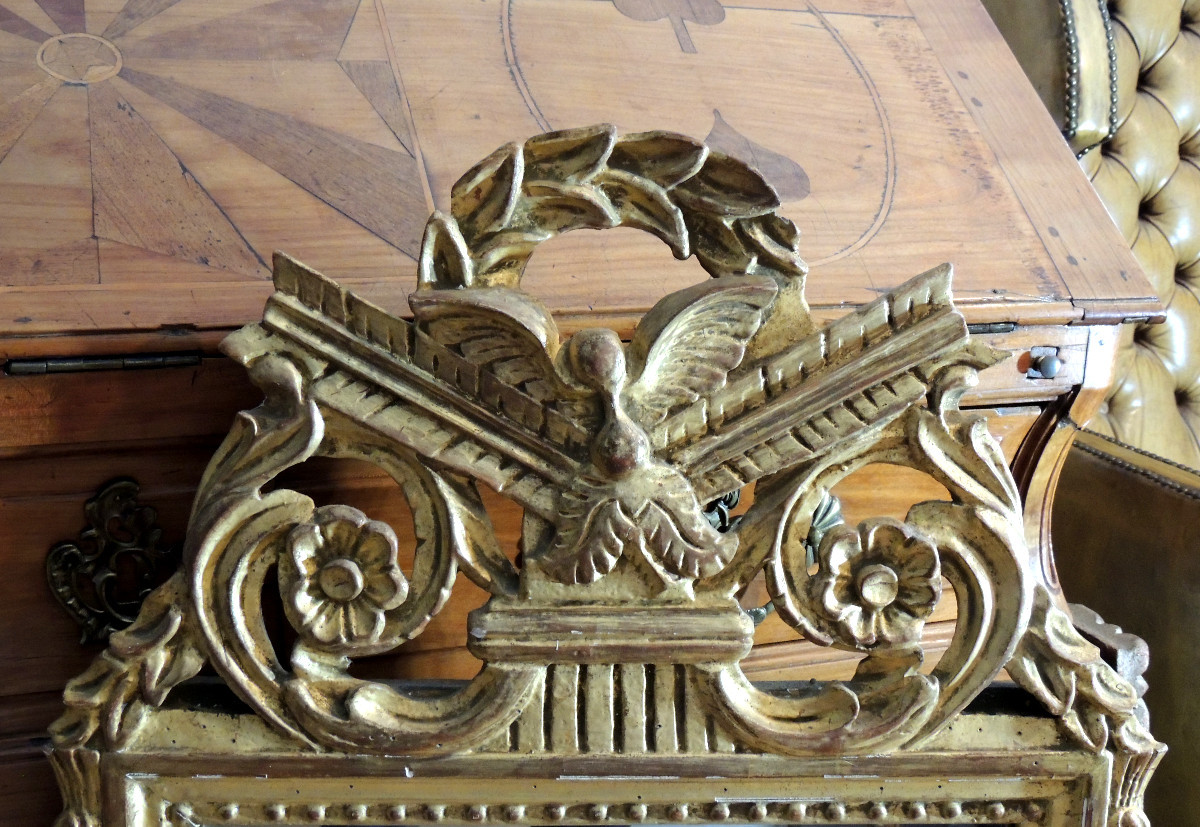 Louis XVI Style Gilt Carved Wood Mirror, 98 Cm High, Late 18th Century -photo-1