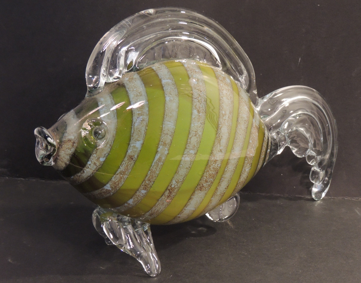 verrerie de Murano , poisson en verre soufflé  en parfait état , 20 ème -photo-3